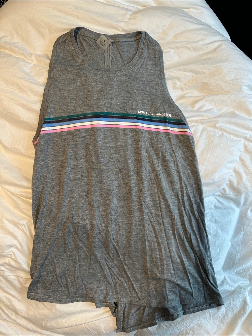 Spiritual Gangster Gray Tank Top with Multicolor Stripes